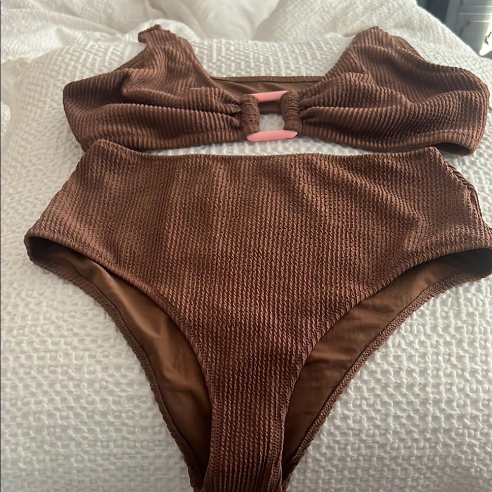 Brown Textured Bikini Set